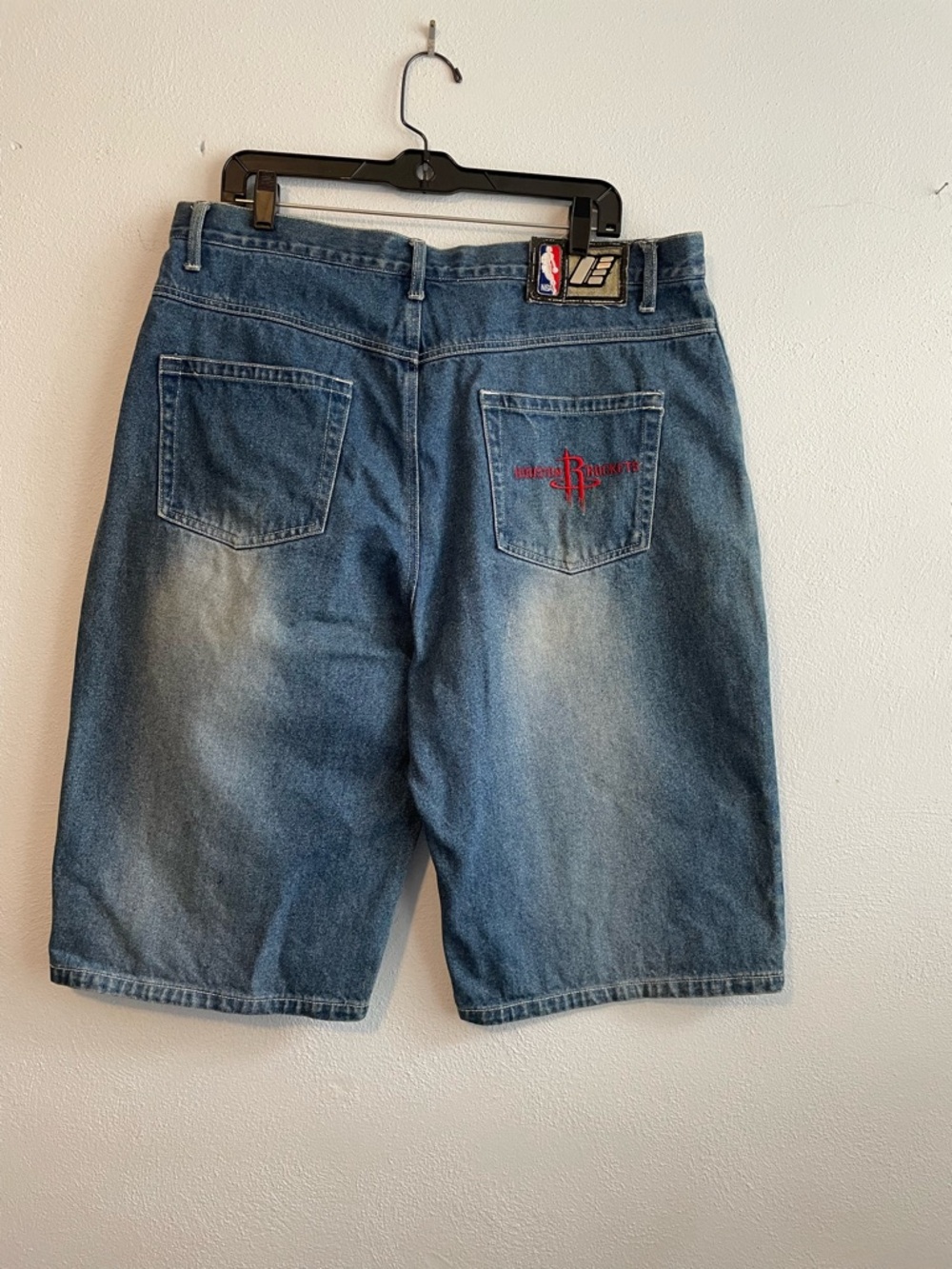 Men's Blue Denim Jean Shorts with Red Rockets Logo - Picture 2 of 14
